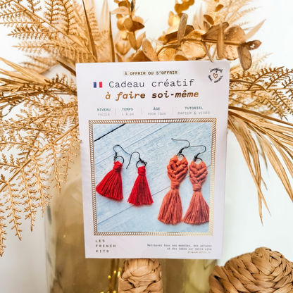 KIT MACRAMÉ Boucles d'oreilles Nœuds & Pompons